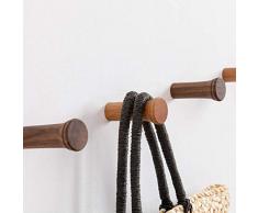 Wandhakenleiste von HomeDo, Holzhaken, Wandmontage, Hutablage, dekorative Haken, einzelner Organizer, Wandhaken, Handtuchhalter, Schwerlasthaken 4Hooks+4Adhesive Cherry Wood 3inch