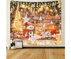 Weihnachts-Wandteppich, Weihnachtsbaum, Kerze Elch Schneemann Schneeflocke Rentier Wandteppich, Sternenlicht zum Aufhängen an Holzbrett, Weihnachtsdekoration 59.1ʺ × 82.7ʺ Multi-2