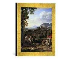Gerahmtes Bild von Joseph Anton Koch Landschaft mit dem heiligen Martin, Kunstdruck im hochwertigen handgefertigten Bilder-Rahmen, 30x30 cm, Gold Raya