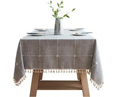 Amidaky Schlichte Elegante Quasten-Tischdecke Baumwolle Leinen Tischdecke waschbar Rechteckig Quadratisch Tischdecke Abwaschbar Staubdicht Tischdecke für Küche Esstisch Dekoration (55x78)