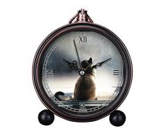 Vintage Retro Wohnzimmer-Dekoration, nicht tickend, HD Glaslinse, Quarz, analog, große Ziffern, Nachttisch, Schreibtisch Wecker niedliche Katze Hund Serie -109.Katze, Fenster, Licht, Haustiere, Katze, Tier, Siamese