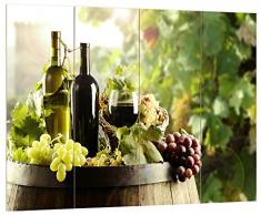 Pixxprint Weinreben mit köstlichem Wein auf Fass, MDF Bretterlook Format: 80x60cm, Wanddekoration Holzbild, Holz, bunt, 80 x 60 x 2 cm