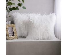 Phantoscope 2 Stück Luxus Serie Wurfkissenbezüge Kunstfell Mongolischer Stil Plüsch Kissenbezug für Couch Bett und Stuhl, Weiß 55x55cm