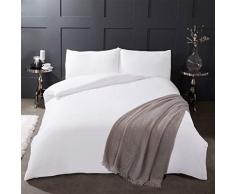 Highams Bettwäsche-Set, 100% gebürstete Baumwolle, Bettbezug mit Kissenbezug, einfarbig, Biber, Thermo-Bettwäsche-Set, reines Weiß – King Size
