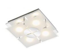 Briloner Leuchten Deckenleuchte, Deckenlampe, Deckenstrahler, 4 x LED GU10, 3 Watt, 250 Lumen, Glas teilmattiert, eckig, Chrom, Metall W, 30 x 30 x 9 cm