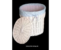 DVier Wäschekorb, weide, oval, weiß, Baby blau, Deckel, Bezug, BxTxH 46x34x55cm