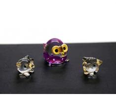 ChangThai Design lila Eule Set Handschale Glas Puppenhaus Miniaturfiguren Dekoration
