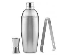 Rian&Roses Luxus 3-Teilig Home Bar Set – groß 24 oz (750 ml) Professional Cobbler Cocktail Shaker mit Integriertem Sieb, beidseitige Jigger Zum Einfachen dosieren, und Eiszange aus Premium Edelstahl