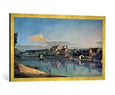 Gerahmtes Bild von Bernardo Bellotto Pirna vom rechten Elbufer bei Copitz unterhalb der Stadt, Kunstdruck im hochwertigen handgefertigten Bilder-Rahmen, 100x50 cm, Gold Raya