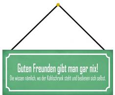 Schatzmix Guten Freunden Kühlschrank Metallschild 27x10 cm Wanddeko mit Kordel Blechschild, Blech, Mehrfarbig