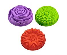 Sharlity 3 Stück Antihaft-Blumen Form Silikon Kuchen Brot Pie Flan Tart Formen Sonnenblume Rund Groß Chrysanthemum Rose Form Backbleche für Geburtstag Party DIY