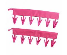 YYaaloa 2 Stück Wäscheklammer Tragbar Faltbar Reinigungstuch Socken Trocknen Kleiderbügel Badezimmer Racks Tuch Aufhänger (2 Hot Pink)