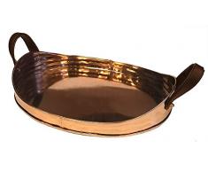 ZUCCOR Großes Serviertablett aus Edelstahl mit komfortablem Kunstleder-Griff, dekoratives Tablett zum Servieren von Mahlzeiten, Vorspeisen und Getränken, 43 x 33 x 8,9 cm