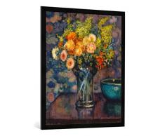 Gerahmtes Bild von Theo Van Rysselberghe Glasvase mit Blumenstrauß, Kunstdruck im hochwertigen handgefertigten Bilder-Rahmen, 70x100 cm, Schwarz matt