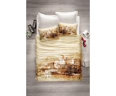 Cotton Box Bettwäscheset für Doppelbett, Satin, Weiß Beige Brown, 200 x 220 cm, 2 Stück