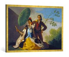 Gerahmtes Bild von Francisco José de Goya Der Sonnenschirm, Kunstdruck im hochwertigen handgefertigten Bilder-Rahmen, 100x70 cm, Gold Raya