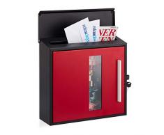 Relaxdays, schwarz-rot Briefkasten mit Fenster, abschließbar, Schutzklappe, Design Postkasten, HBT: 33 x 35 x 12,5 cm, Standard