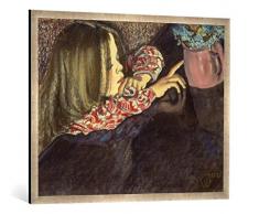 Gerahmtes Bild von Stanislaw Wyspianski Kind mit einem Blumentopf, Kunstdruck im hochwertigen handgefertigten Bilder-Rahmen, 100x70 cm, Silber Raya