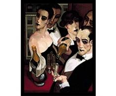 Buyartforless Juarez Machado Kunstdruck, gerahmt, 19 x 25 cm, abstrakte Figurative Gemälde, Kellner Gießen Champagnergläser an Bar, Schwarz