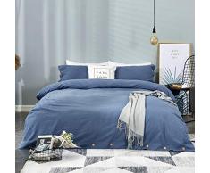 KINBEDY Bettwäsche-Set aus gewaschener Baumwolle mit Knopfleiste, 3-teiliges Set King Denim-blau