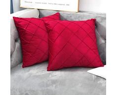 NianEr Samt Quadratische Überwurf Kissenbezüge 2er Set Soft Solid Herbst Winter Deko Couch Kissen Bezüge 16X16 04-Rot