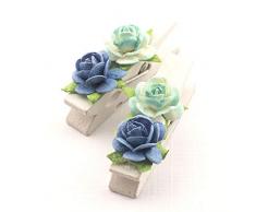 Summer-Ray 50 Handgefertigtes Maulbeer Blume Mini Weiß Holz Wäscheklammer Hochzeitsgastgeschenke Dekoration Verziert Blau