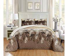 Chezmoi Collection Micromink Sherpa Wendebettwäsche, 3-teilig Modern King Blumenmuster, Taupe