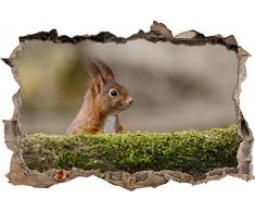 Pixxprint 3D_WD_S1100_62x42 putziges Eichhörchen hinter bemoostem Baum Wanddurchbruch 3D Wandtattoo, Vinyl, bunt, 62 x 42 x 0,02 cm