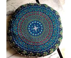 Anokhiart Mandala Barmeri Großer Bodenkissenbezug für Meditation, Sitzgelegenheit, Überwurf, Hippie, dekorativ, Bohemian Pouf 32 Inches blau/grün