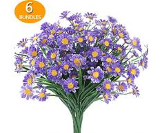 GREENRAIN Künstliche Gänseblümchen für den Außenbereich, für Dekoration, kein Verblassen, Kunst-Kunststoff, Blume, Garten, Veranda, Fenster, Box, Dekoration, 6 Bündel 14 * 9 inch violett