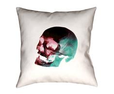 ArtVerse Katelyn Smith Kopfkissen, Totenkopf, Baumwolle, doppelseitiger Druck mit verdecktem Reißverschluss und Einsatz, Rot/Blau/Schwarz Nur Kissenbezug 26 x 26