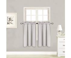 Elegant Home Vorhang mit 2 Etagen für kleine Fenster, isoliert, blickdicht, kurzer Vorhang 71,1 cm B x 91,4 cm L für Küche, Bad oder jedes kleine Fenster # R5 Silberfarben / Grau