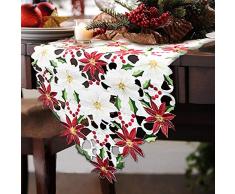 Oubay Tischläufer, Bestickt, Weihnachtsstern, Stechpalmenblätter, 38,1 x 177,8 cm