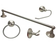 Colester Direct 4-Teiliges Badezimmer Hardware Zubehör Set mit Euro Toilettenpapierhalter und 61 cm Handtuch Bar Satin/Nickelfarben