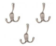 Versteckte Schraube Hardware Triple Zinken Kleiderhaken, Satin Nickel, 3 Stück