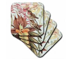 3dRose CST_126456_1 Catasetum und Cypridediums von Edward J. Detmold Orchidee und Kolibri, weiche Untersetzer, 4er-Set