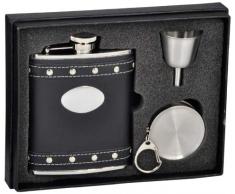 VisolRoxanne Leder Stellar Flachmann Geschenk Set, 6-ounce, schwarz