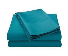 Superior - Weiches und knitterfestes Doppel-Spannbettlakenset, 96 x 203 cm, Fadenzahl 600, Baumwollmischung, einheitlich blaugrün, für getrennte Matratze, 4-teilig.