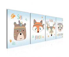 Bilder Kinderzimmer Tiere Wandbild 160 x 50 cm Vlies - Leinwand Bild XXL Format Wandbilder Wohnzimmer Wohnung Deko Kunstdrucke Blau 4 Teilig - MADE IN GERMANY - Fertig zum Aufhängen 019746b