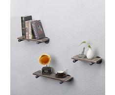 WGX Design For You Wandregale für Industrie, Wandmontage, 3 Stück, rustikales Holz, Wandregal für Schlafzimmer, Wohnzimmer, Bad, Küche, Büro