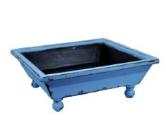 Antiker Übertopf aus Holz im französischen Landhausstil Aqua