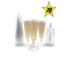 Oojami 70pc Glitzer Kunststoff classicware Glas Wie Champagner Hochzeit Parteien anrösten Flöten Party Cocktail Becher Silber