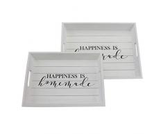 CKK Industrial Hello Sunshine Rechteckiges Serviertablett mit Griffen aus Holz, Weiß