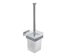 INDA Lea Toilettenbürste, Glas, satiniert, Messing, Weiß, 14 x 10 x 35 cm