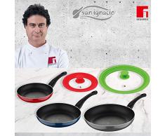 BERGNER Jumpy Set 3 Pfannen (20+24+28cm) + 2 Universal-Kappen für verschiedene Größen, gepresstes Aluminium, induktionsgeeignet