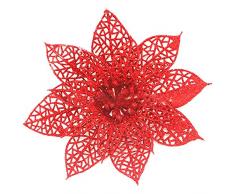 Worldoor Weihnachtsstern mit glitzernden Weihnachtsstern und Blumen, 15 cm, Weihnachtsbaumschmuck, Weihnachtsbaum, Kränze, Girlande, Urlaub, saisonale Hochzeitsdekoration, braune Geschenk-Box im Lieferumfang enthalten rot