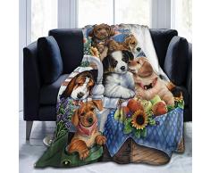 Delerain Happy Garden 5D Malerei Flanell Fleece Überwurfdecke Wohnzimmer/Schlafzimmer/Sofa Couch warm weich Bettdecke für Kinder Erwachsene Ganzjahreszeiten, ultraweich Small (40x50) Hunde