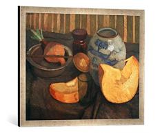 Gerahmtes Bild von Paula Modersohn-Becker Stilleben mit Kürbis und Ingwertopf, Kunstdruck im hochwertigen handgefertigten Bilder-Rahmen, 70x50 cm, Silber Raya