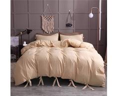 VERO VIVA Bettwäsche Set mit Schleifenverschluss aus gewaschener Baumwolle Wendebettwäsche Queen beige