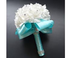 Antrader Künstliche Hochzeit Halten Blumenstrauß Rosen Blumen Kristall Strass Brautschmuck Seide Überwurf Bouquet 24 x 18cm/ 9.4 x 7(L*W) mintgrün